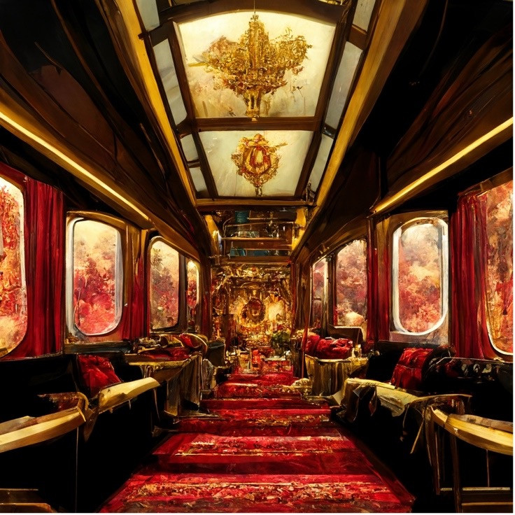 red luxury train hall